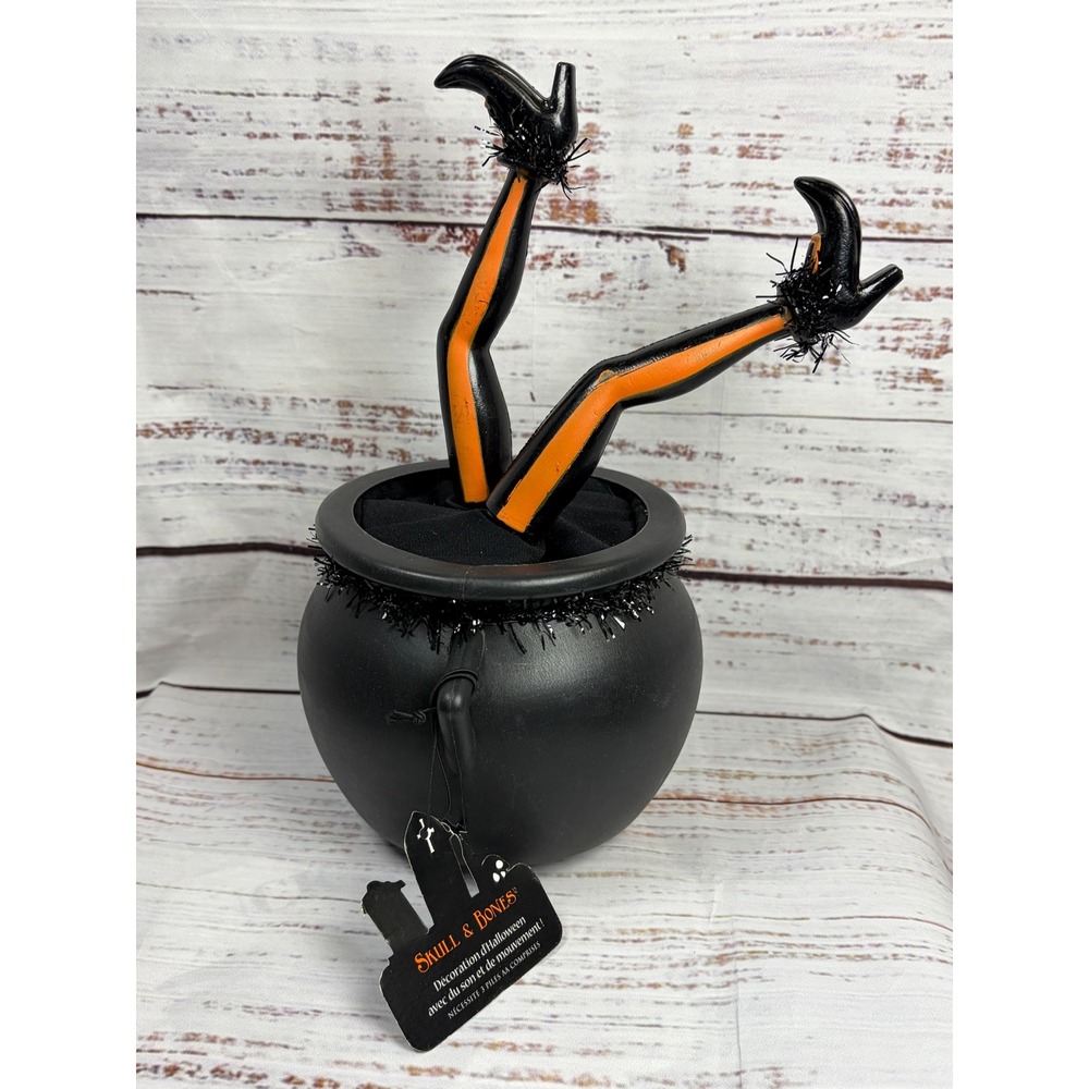 Skull & Bones Halloween Animated Kicking Witch Legs Cauldron Sound Motion Prop